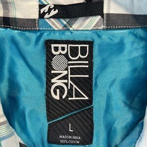 Billabong Vintage Blue, Turquoise and Gray Plaid Shirt, Sz L